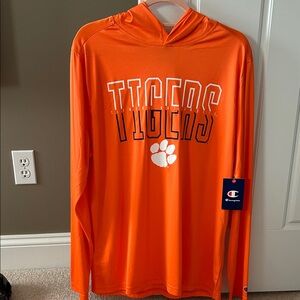 Champion Bright Orange Clemson Tigers Long Sleeve Hoodie tshirt.  NWT